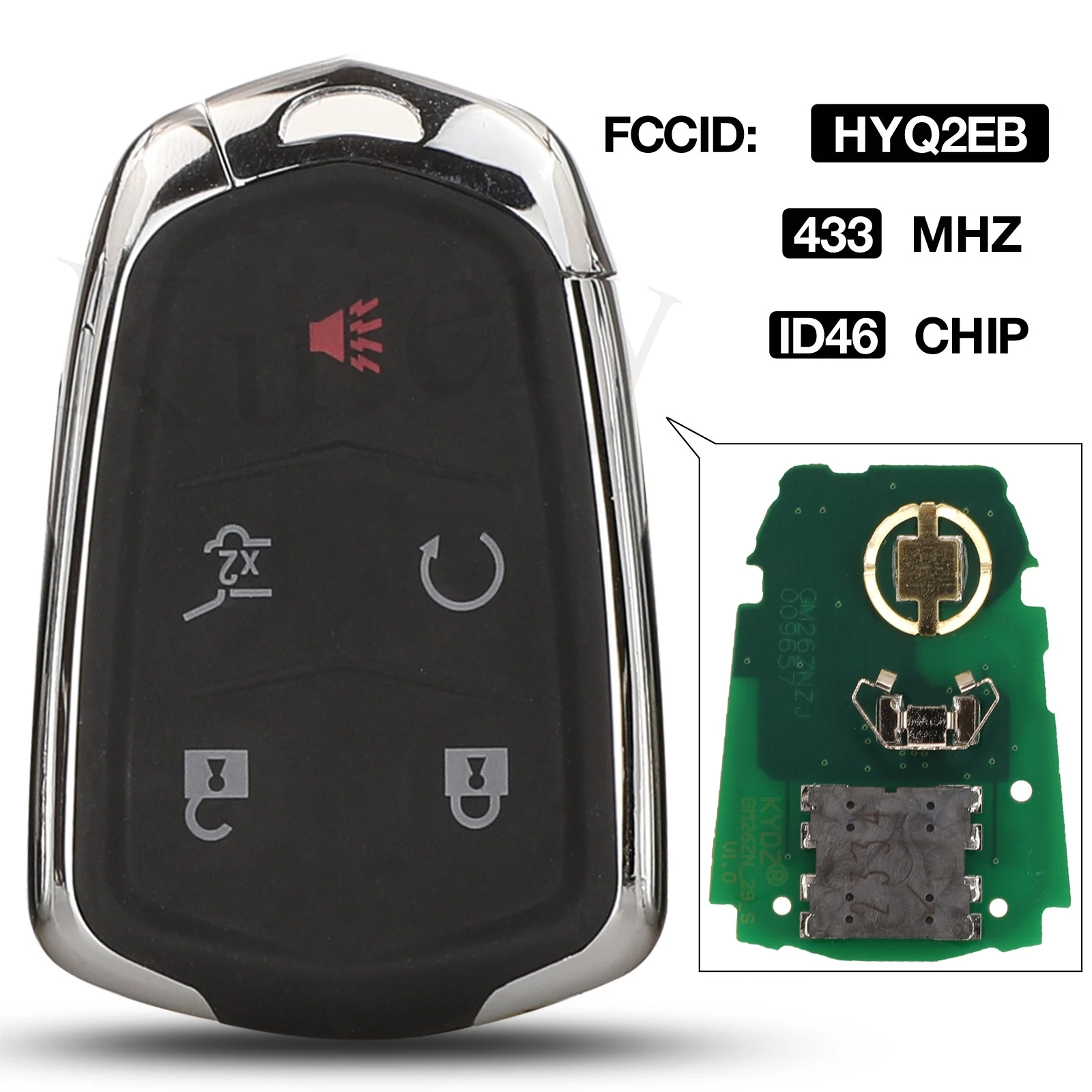 jingyuqin 5 Buttons Smart Remote Car Key Fob ID46 Chip 433MHz For Cadillac CTS XT5 2015 2016 2017 2018 2019 FCCID: HYQ2EB