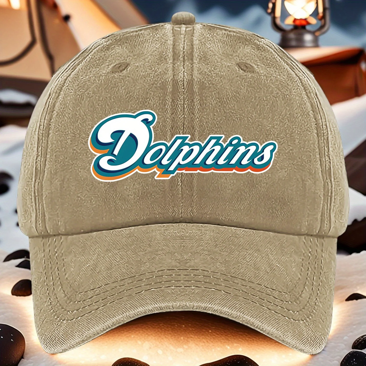 

A Lightweight And Breathable Baseball Cap with an Adjustable Size Featuring The "@01313@Dolphins" Pattern.