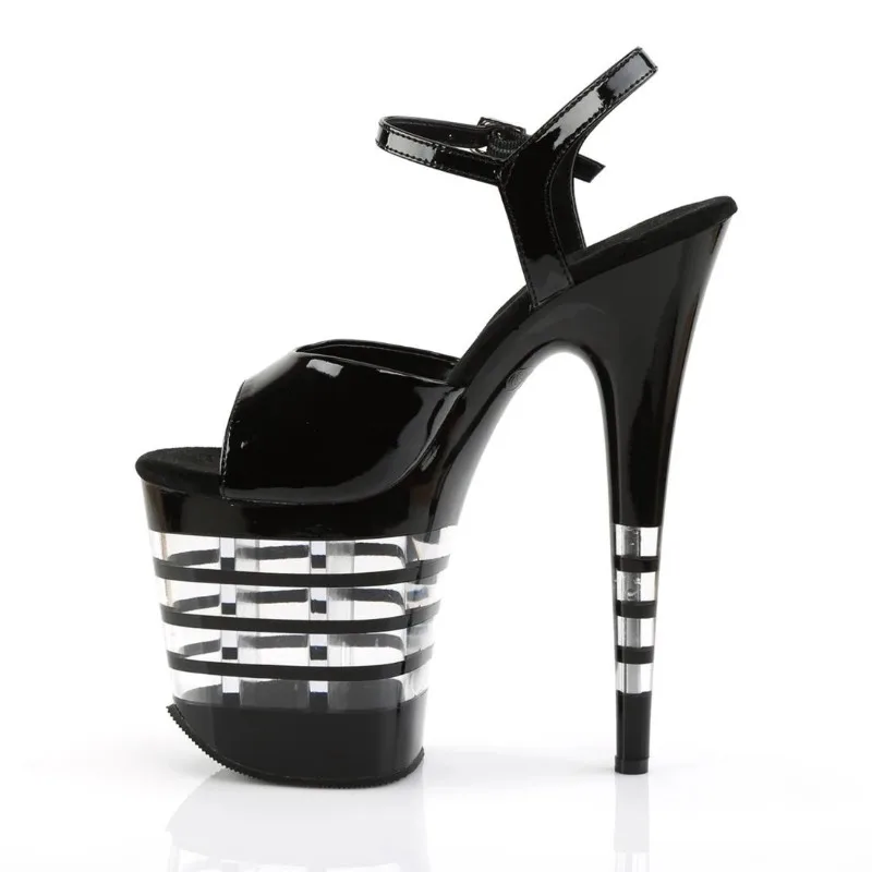 

New Transparent Stripping Platform Shoes 20CM Super High Heel Party Pole Dance Shoes Patent Leather Buckle Strap Women Sandals