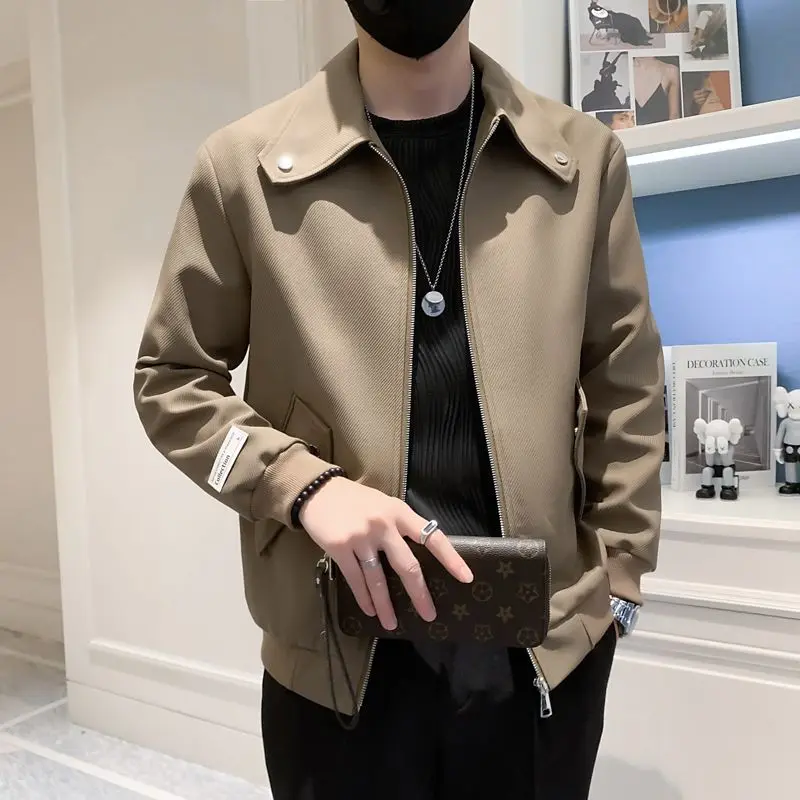 Fashion Lapel Zipper Pockets Solid Color Casual Coats Men\'s Clothing 2024 Autumn Winter New Loose All-match Tops England Jackets