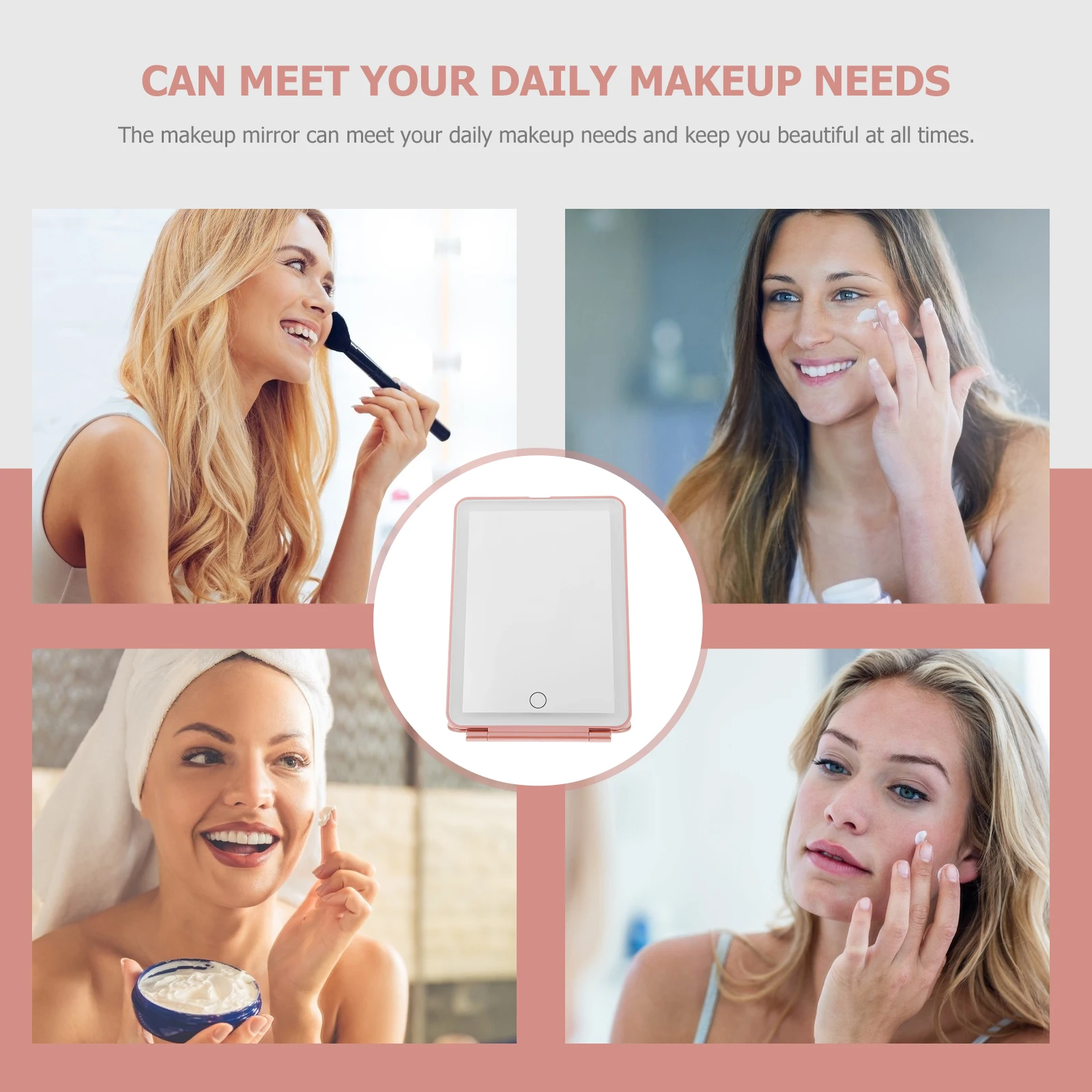 

Portable Makeup Mirror LED Foldable Travel Women Touch Mirror Stable Base High Definition Chic Style Gift Skincare for Family