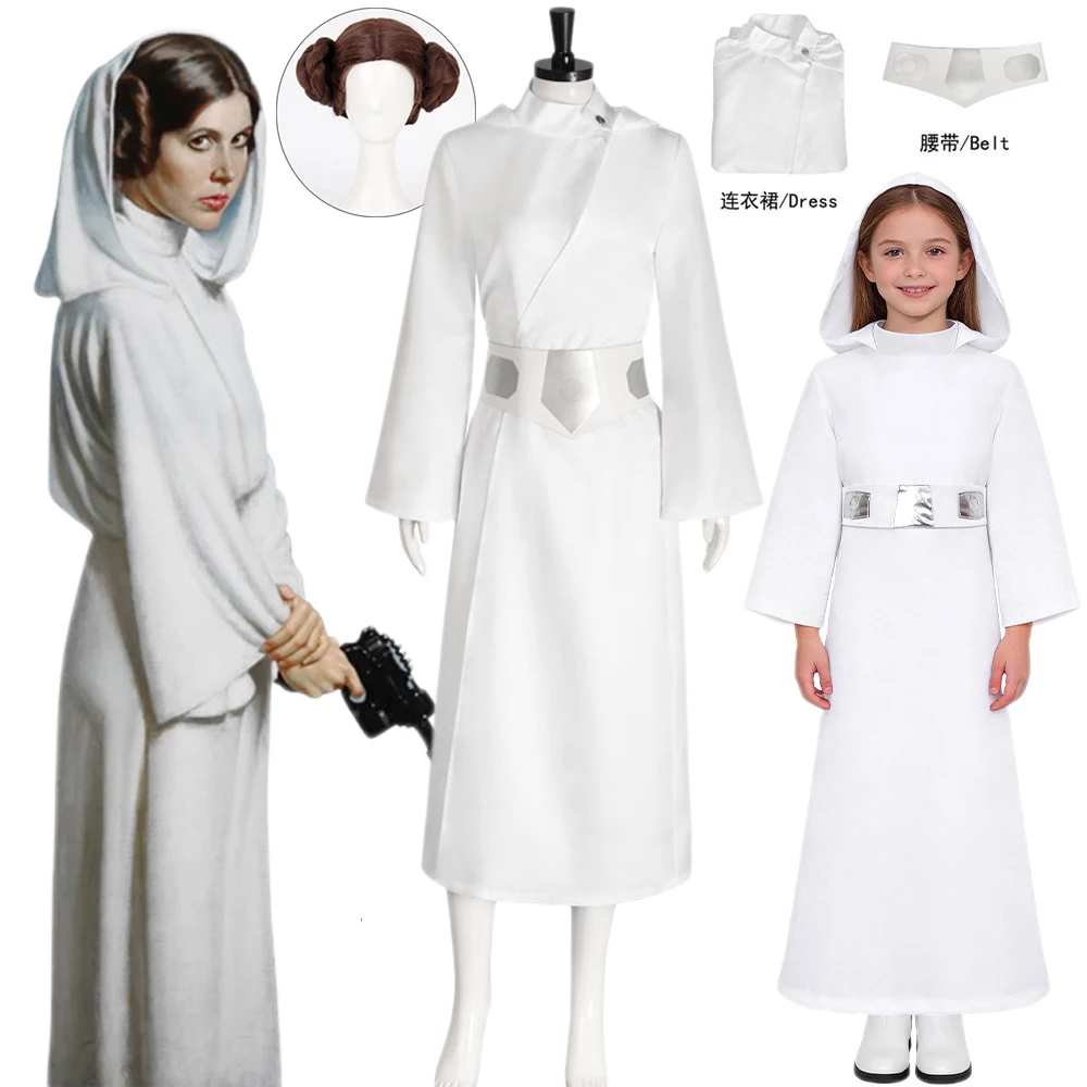 

Princess Leia Cosplay Sola Costume White Dress Organa Solo Wig Fancy Long Dresses Belt Anime Outfits Women Girls Halloween Suit