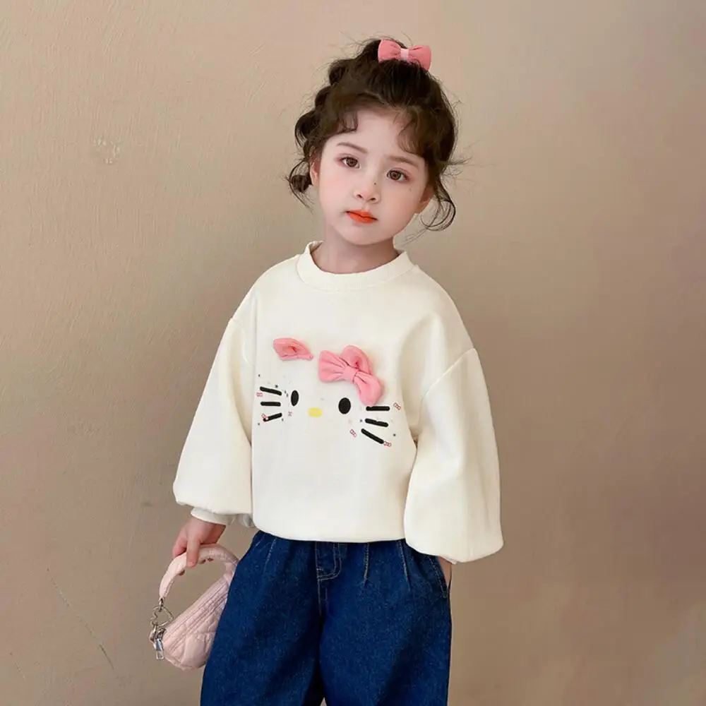 

Kawaii аниме Hello Kitty толстовка с круглым вырезом одежда для девочек мультфильм Sanrio модная повседневная детская футболка с длинными рукавами