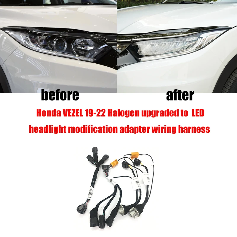 For VEZEL Car Headlight Modification Upgrade Adapter Conversion Wiring Harness 2019-2022 Halogen Upgraded To LED