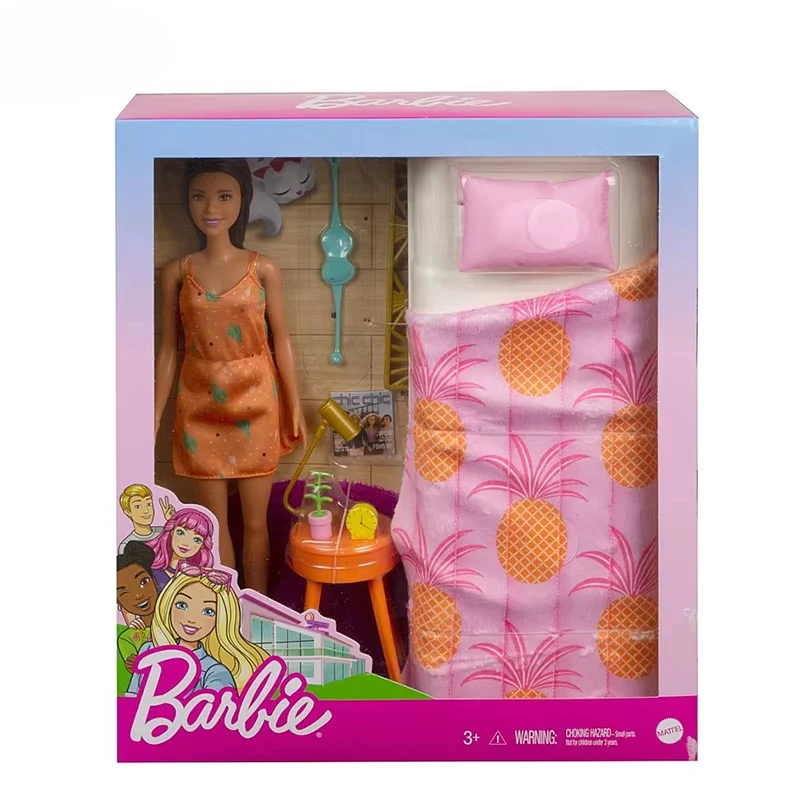 Muñecas Barbie originales, juego de dormitorio, juguetes para niñas, muebles de interior, juguetes, combinación de muñecos, accesorios de pijamas