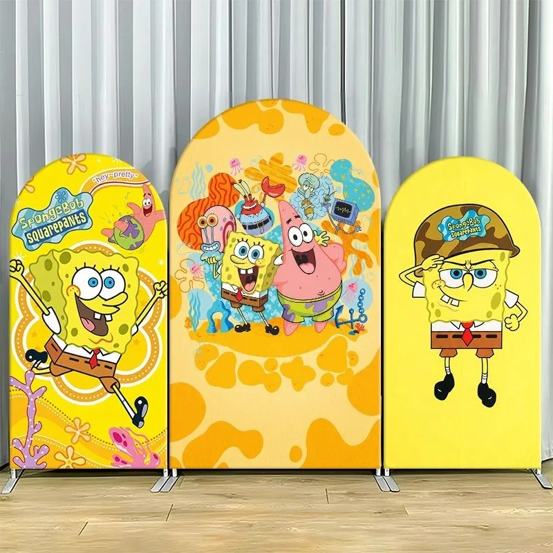 

SpongeBob SquarePants Arch Backdrop Cover Yellow Cartoon Party Decor Elastic Fabric Event Photo Background Celebration Decor