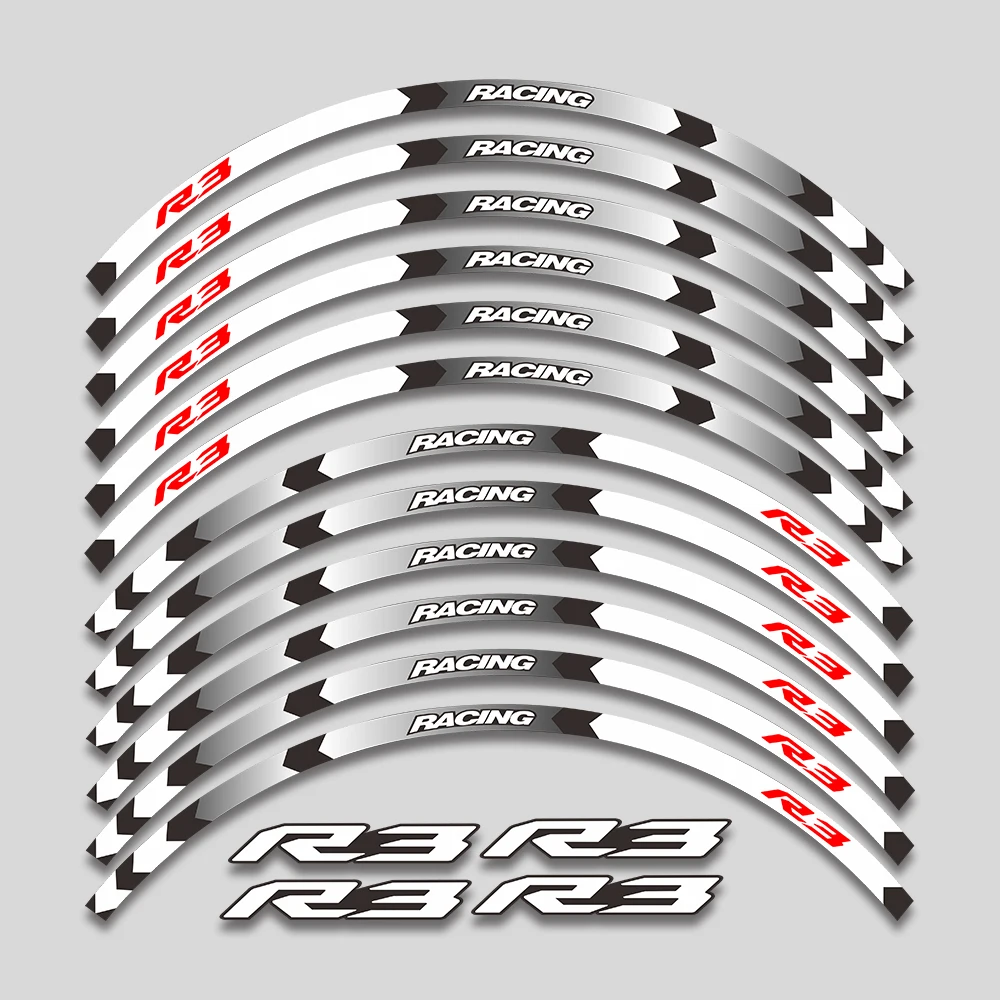 

For Yamaha YZFR3 YZF R3 Motorcycle Accessories 17inch Wheels Hub Stickers Reflective Stripe Rim Tire Decorative Decals Tape Set
