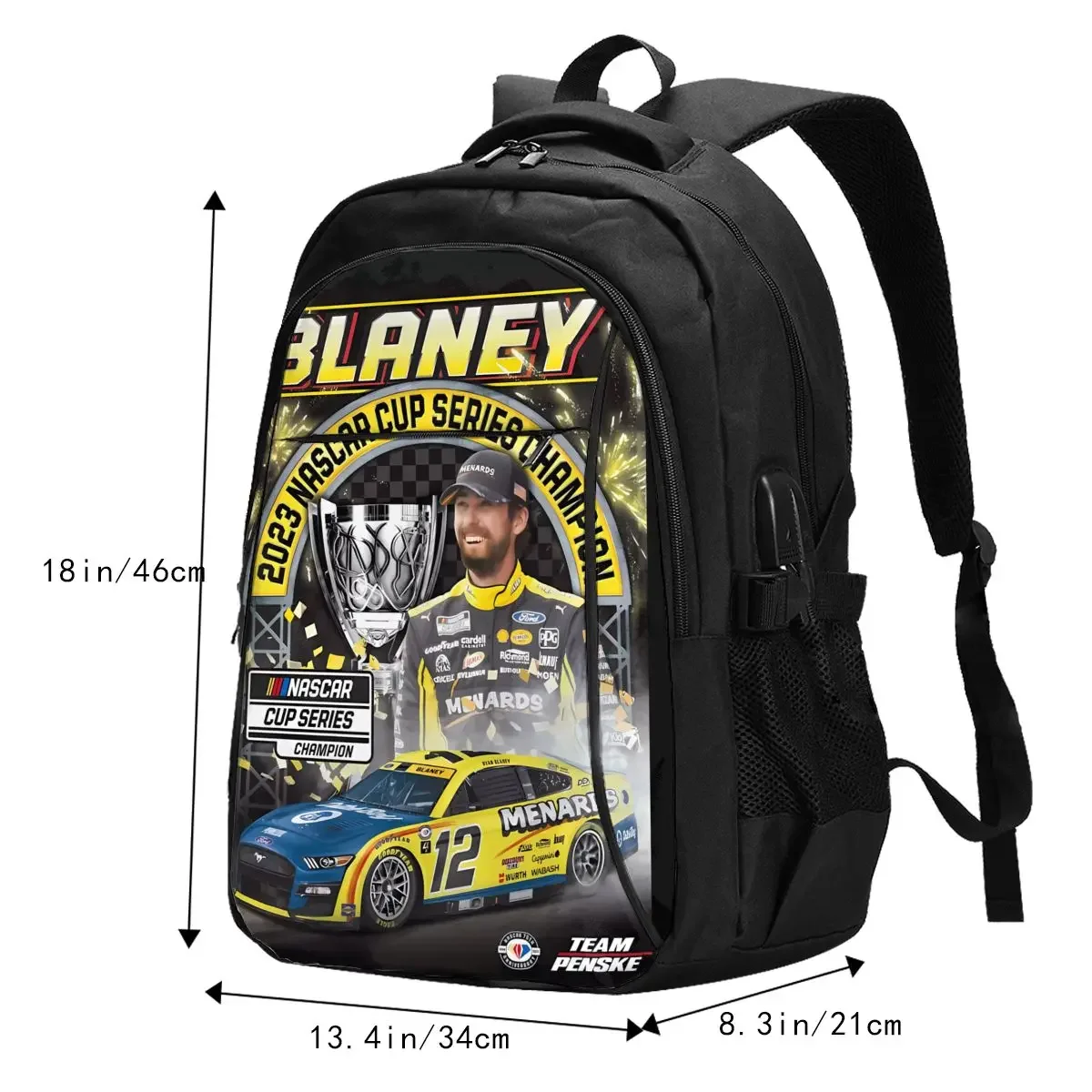 Ryan Blaney 12 Travel Laptop Backpack, Business Water Resistant Backpack with USB Charging Port, College Bag for Men & Women