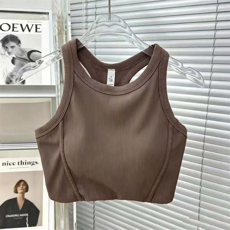 Women Seamless Racerback Yoga Cami Top Fixed Pads Quick Dry Breathable Running Activewear