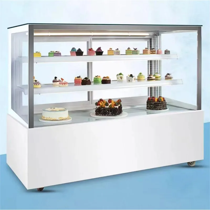 

Customized Quality Commercial Curved Glass Cover Cake Showcase LED Light Refrigerated Chocolate Display Cooler with Glass Door