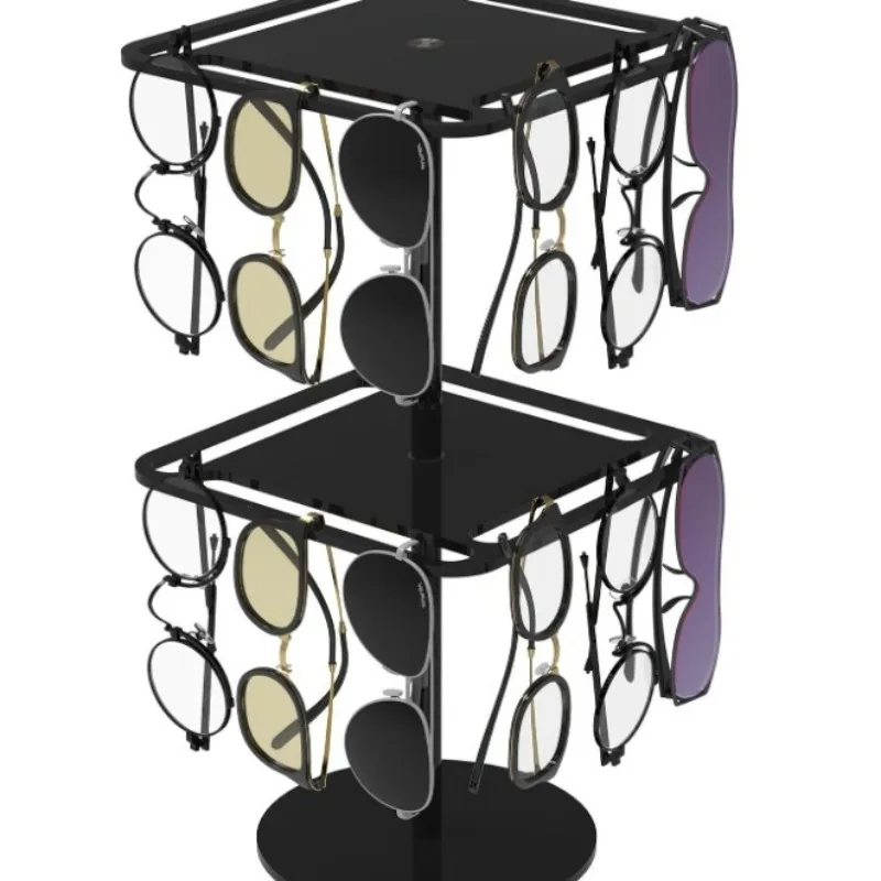 

Acrylic Rotating Sunglasses and Glasses Display Stand - Double-layered Black,Transparent Desktop Eyeglass Storage Holder