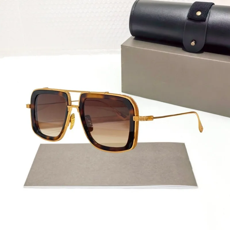 Model S-465A Luxury Rimless Pilot Sunglasses Men Women Gold Alloy and Acetate Temple  Designer Eyewear with Box