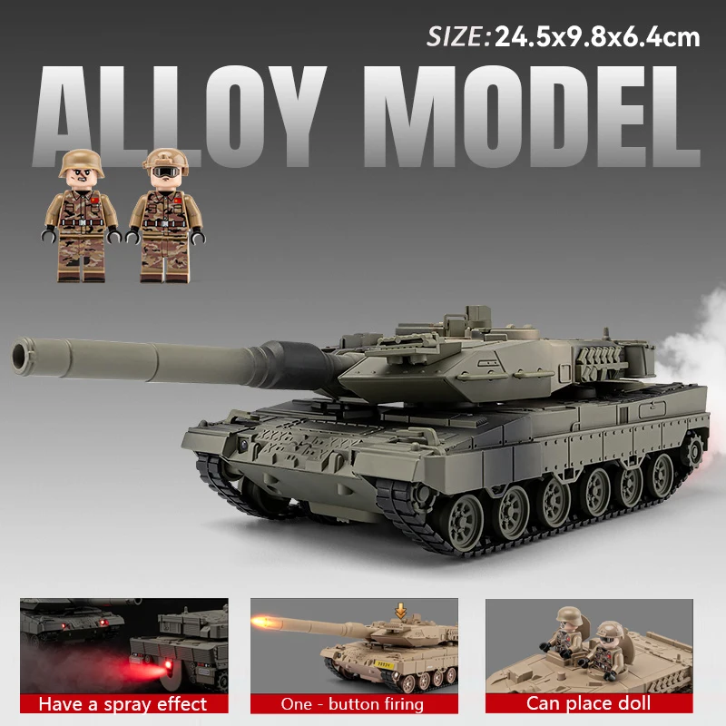 Weapon Leopard 2 Tank Diecast Metal Alloy Painted Army green high precision Model collection display Fast Furious Kids Toy Gifts