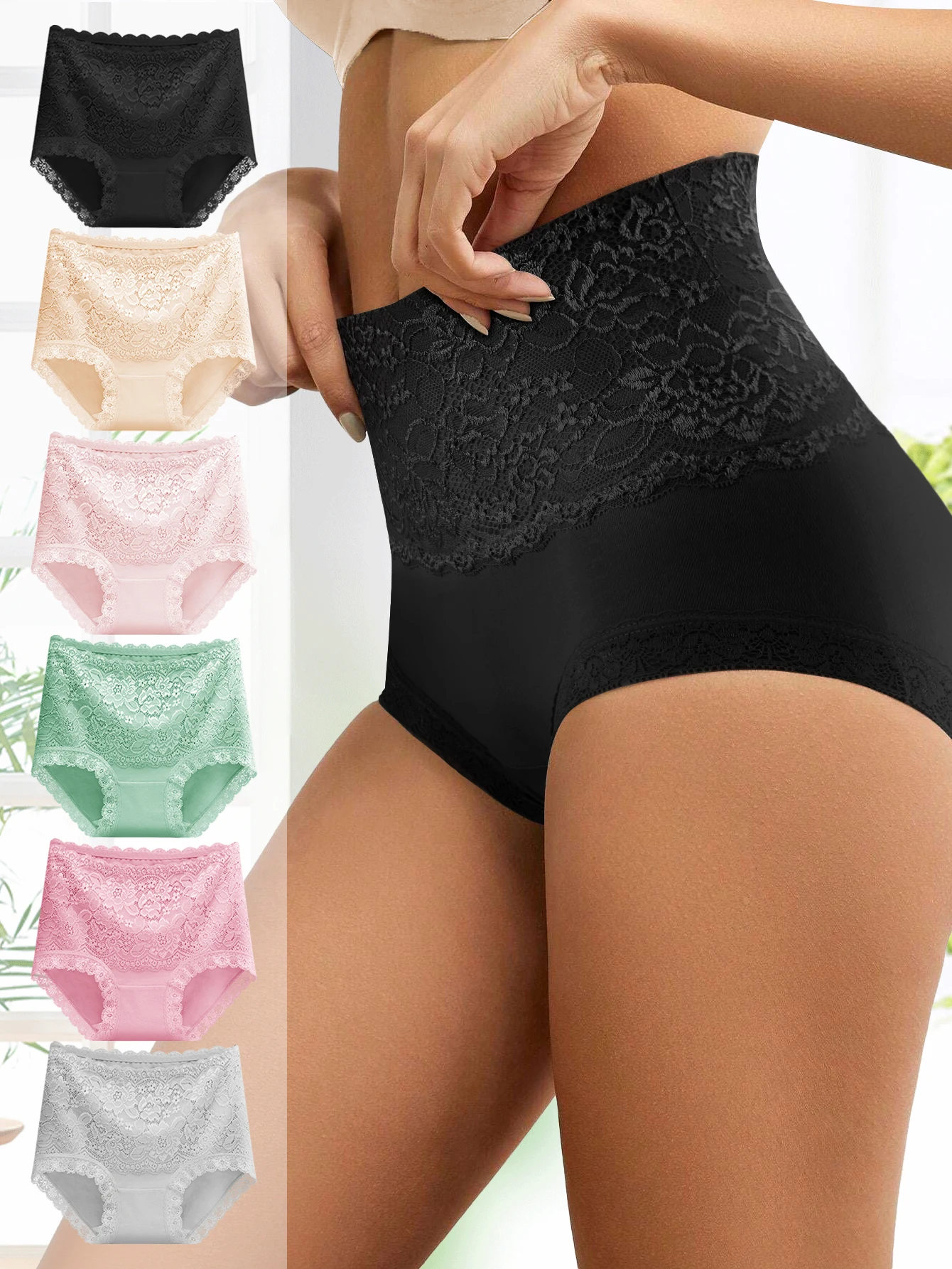 6 قطعة/المجموعة جوفاء الأزهار الدانتيل ملخصات القطن الخالص عالية الخصر الورك رفع سراويل مثير المرأة الملابس الداخلية لينة تنفس سراويل #1
