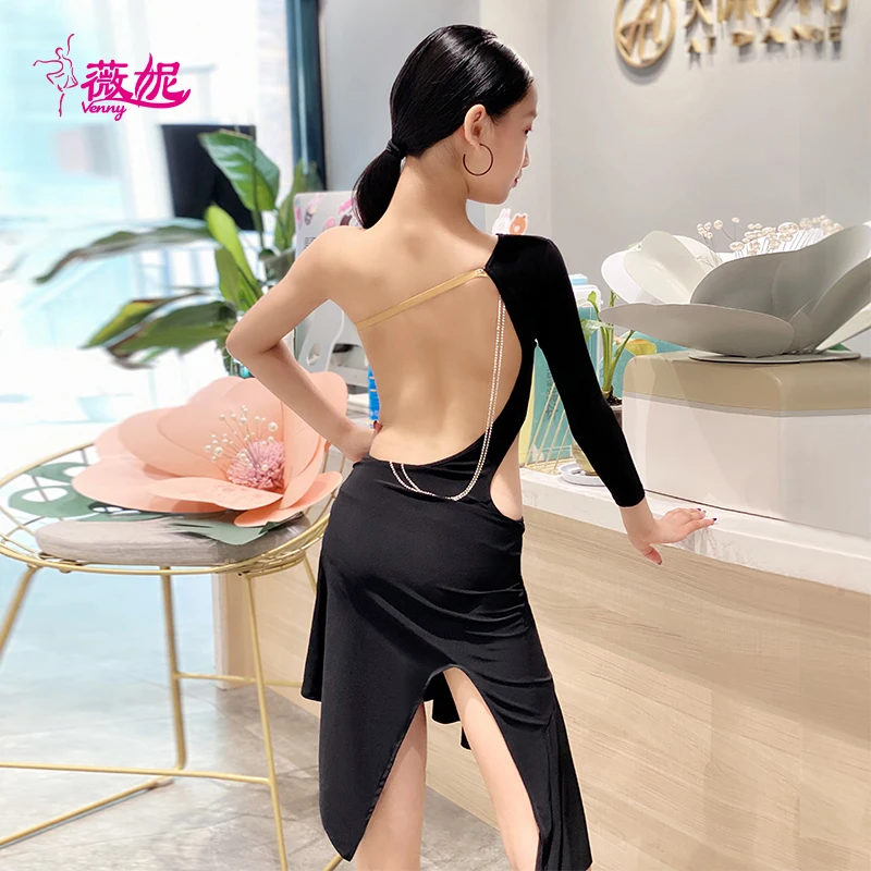 

VennyStyle платье для латинских танцев для девочек асимметричный купальник с вырезами для танцевальных тренировок и выступлений костюмы для бальных танцев