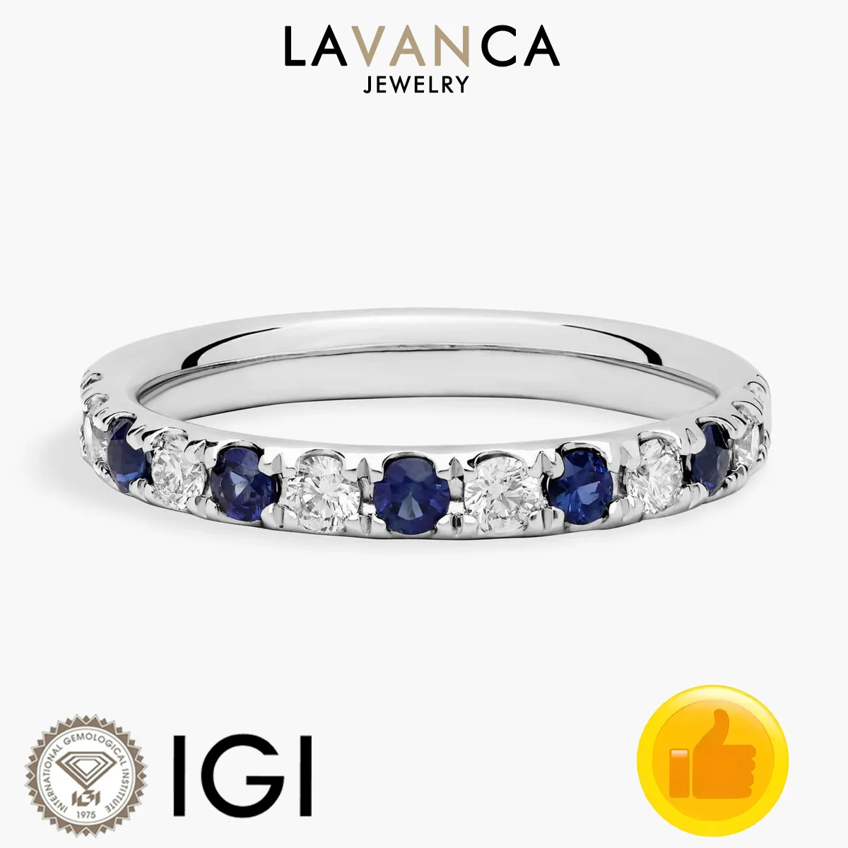 

Classic Pavé Lab Grown Round Sapphire Ring with Lab Round Diamond Ring 9K/14K/18K White Gold Engagement Ring For Women Jewelry