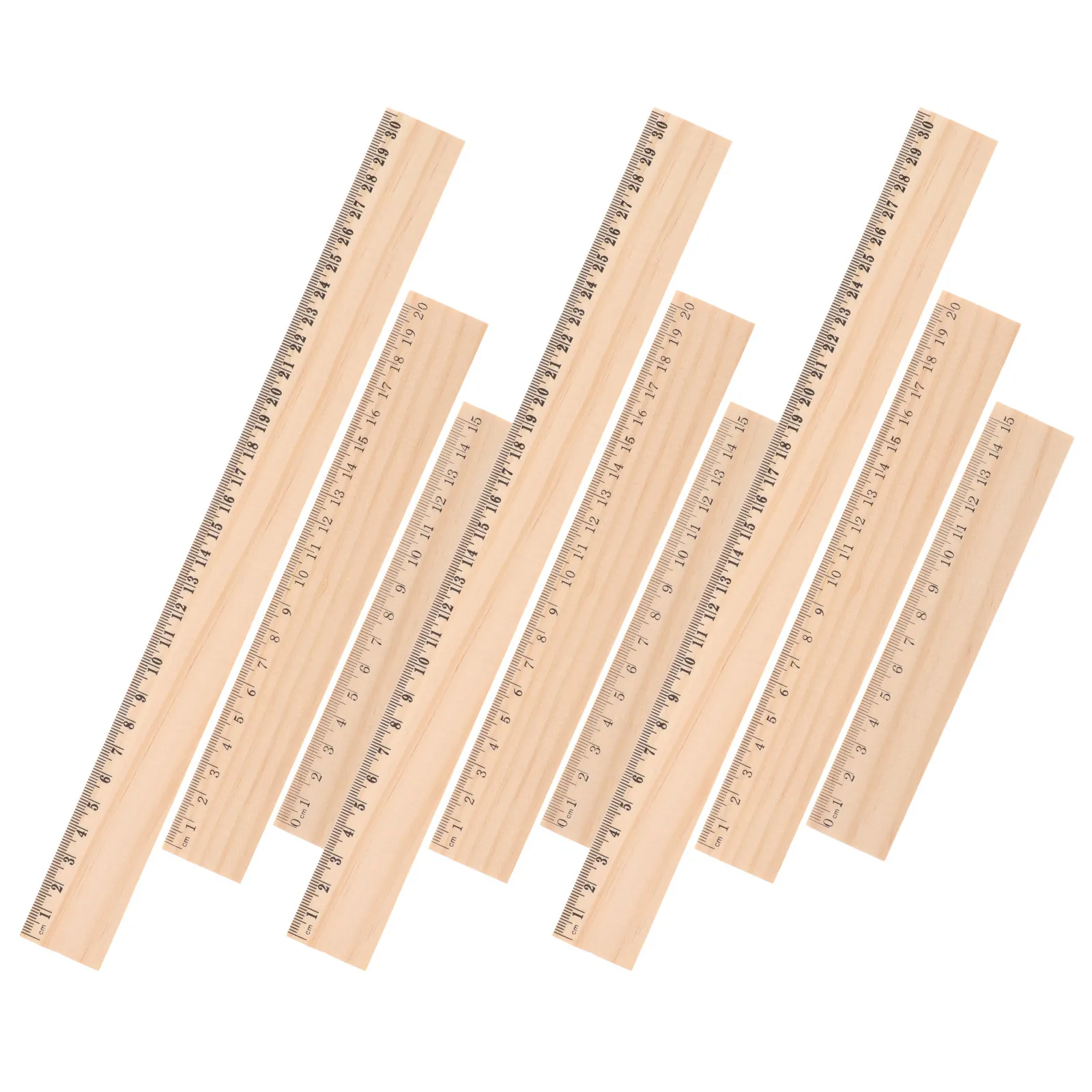 9Pcs Wooden Rulers Set Household Wood Straight Rulers Multi-Function Drawing Measuring Office Supplies Wooden Ruler