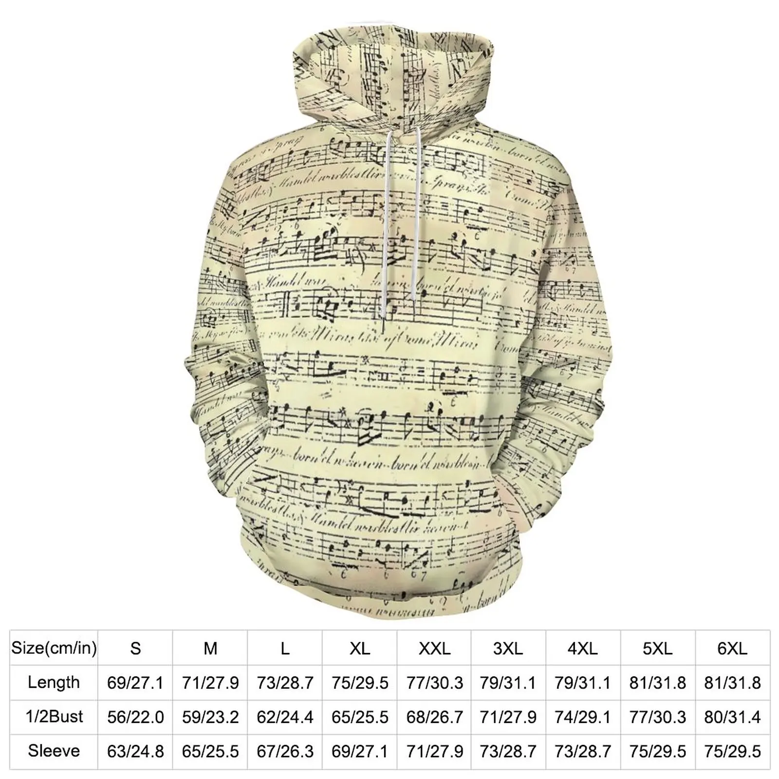 Vintage Music Notes Hoodies Musician Print Harajuku Oversized Hoodie Womens Long Sleeve Modern Printed Casual Hooded Sweatshirts