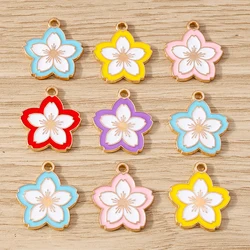 10pcs 17x19mm Fashion Enamel Sakura Flower Charms Pendants for Jewelry Making Necklaces Earrings Bracelets DIY Crafts Supplies