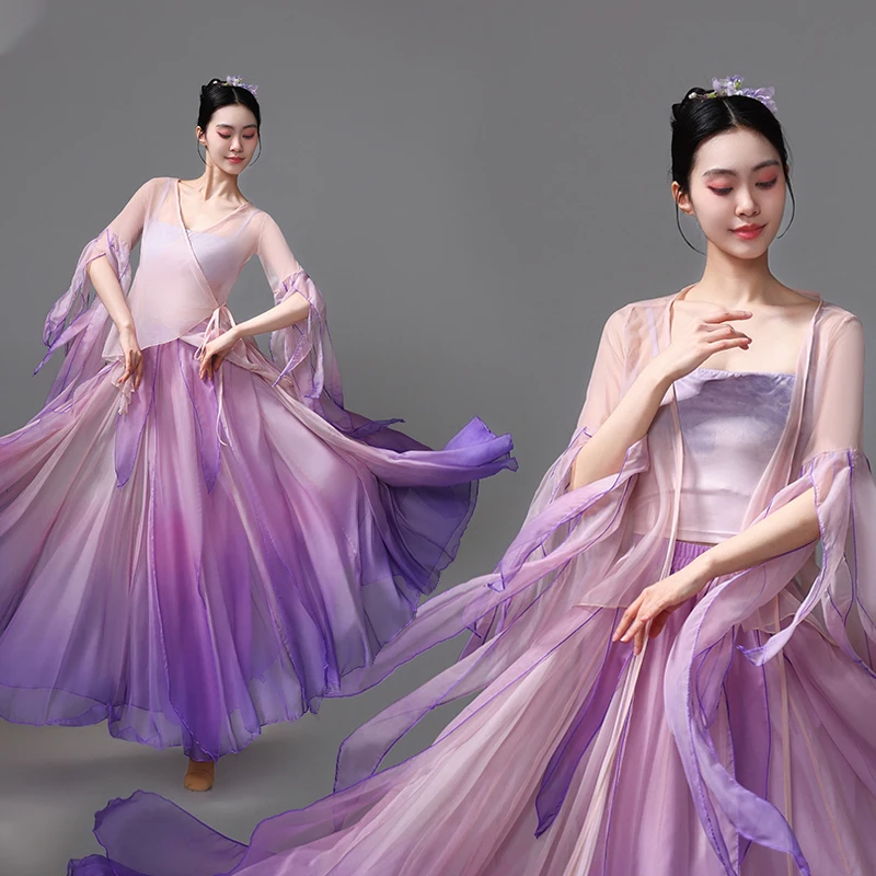 elegant-classical-dance-performance-outfit-women's-long-silk-gown-beautifully-flowing-skirt-marvelous-stage-costume-set