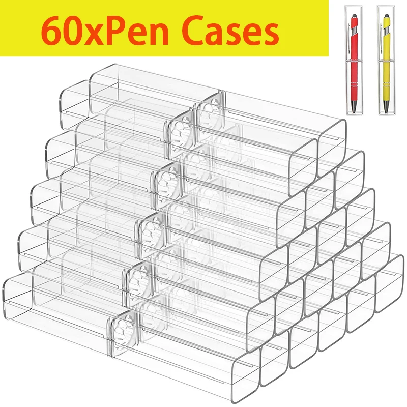 60Pcs Transparent Pencil Case Clear Pencil Organizer Case Clear Organizer Box Single Pen Presentation Case Empty Pen Case