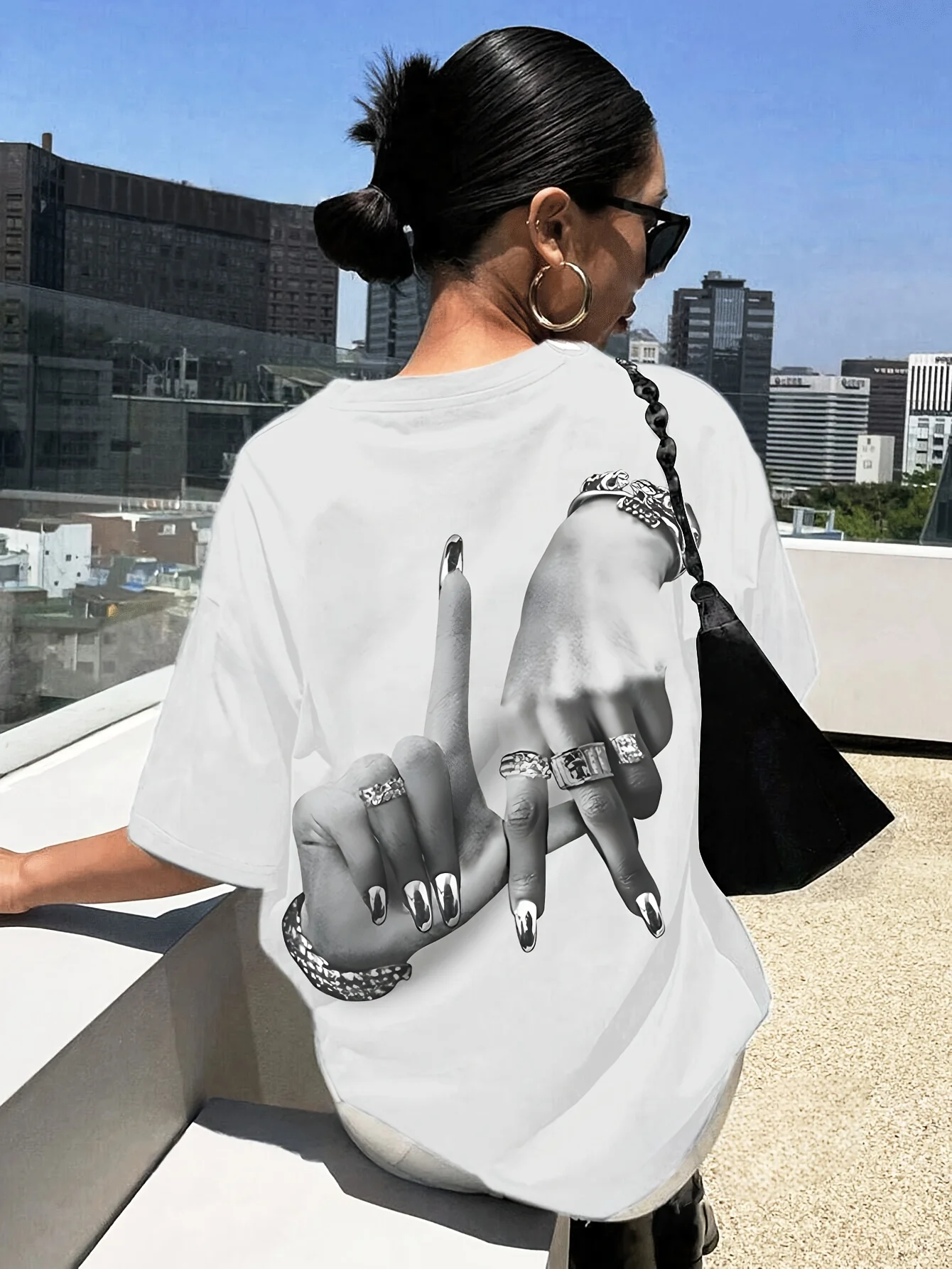Gesture Pattern Printed Short Sleeved Round Neck T-shirt, Oversized Print, Essential Wardrobe Item
