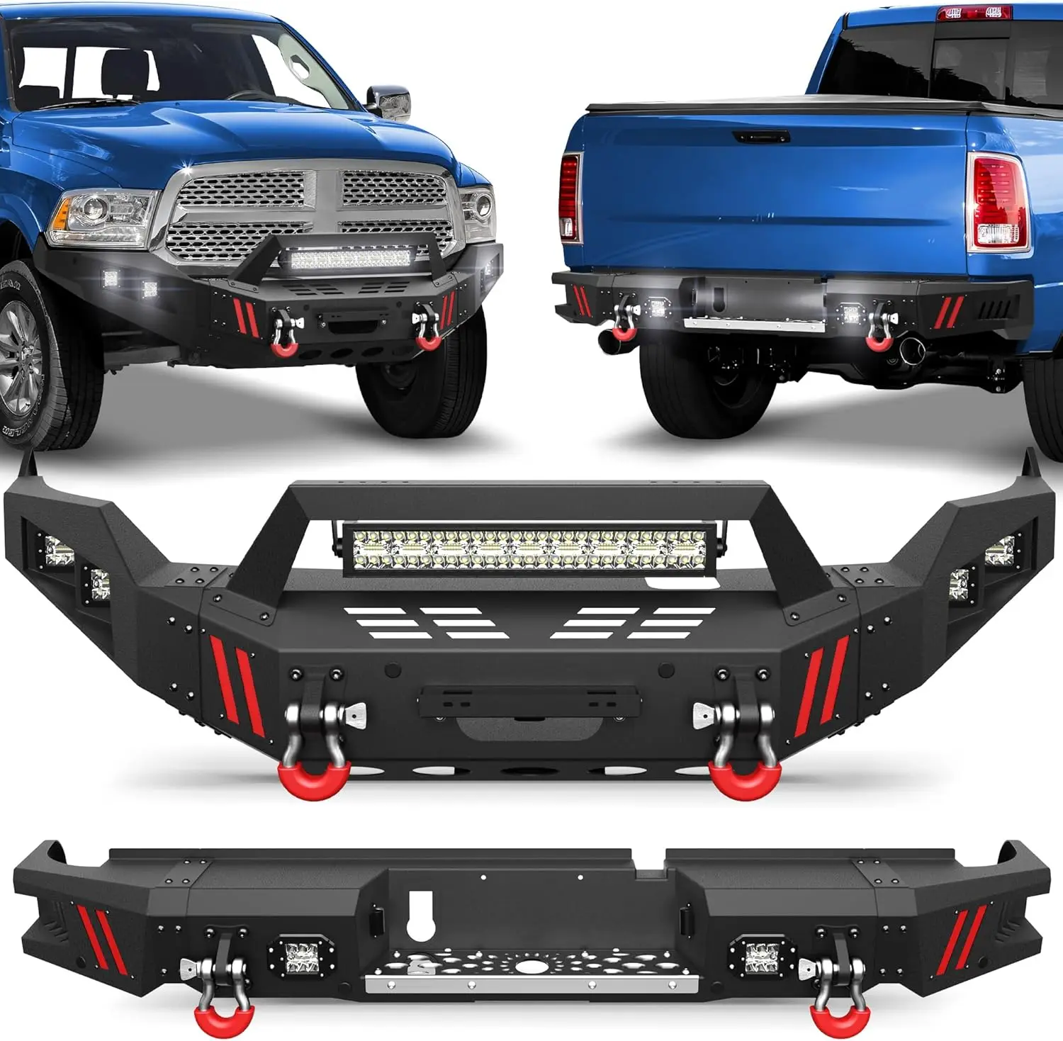 

Комбинированные передние и задние бамперы с пластиной лебедки и светодиодами для Ram 1500 2013-2018 (клект возврата) и Ram 1500 2019-2024 Classic