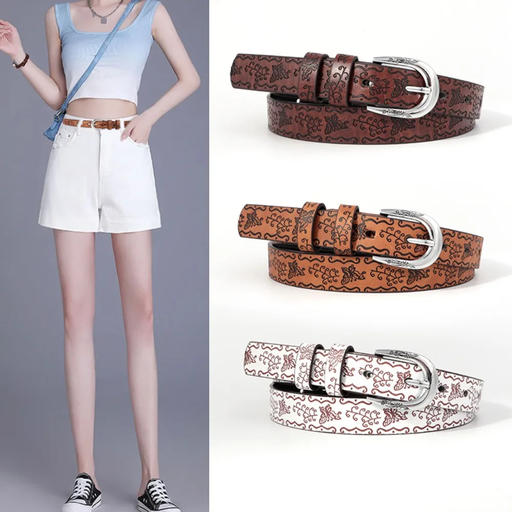 

Vintage Hip Hop Bohemian Style Belt Punk Y2K Embossed Leather Belt Versatile Worn Waist Belt
