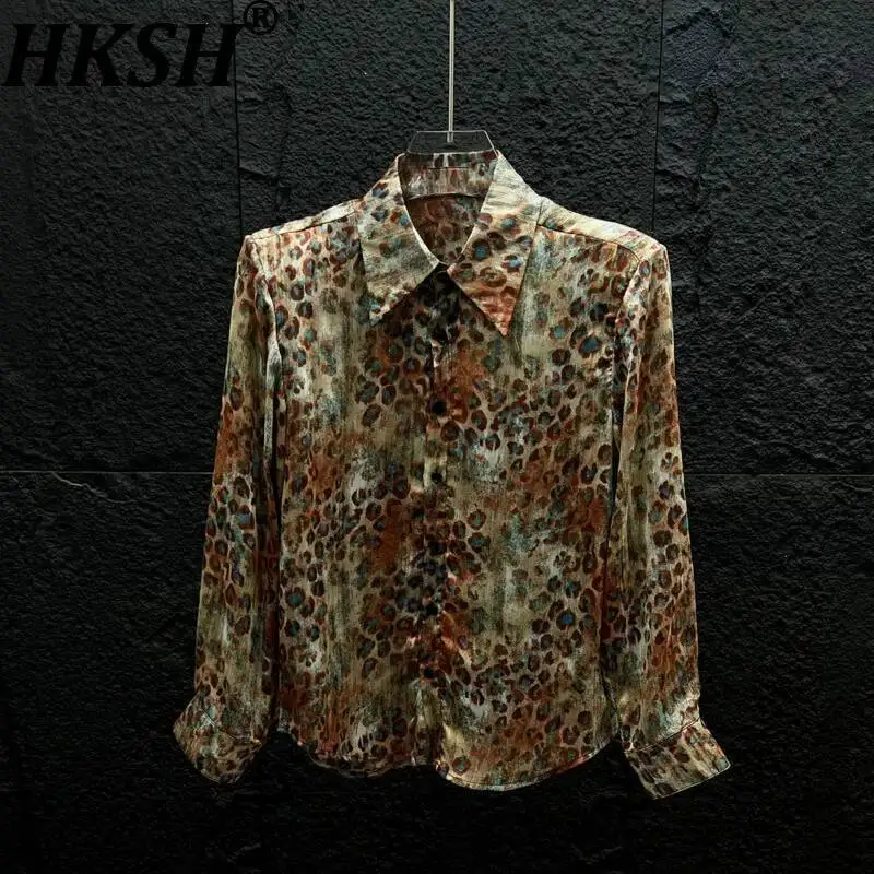 

HKSH High-End Leopard Print Long-Sleeve Shirt Stylish Trendy Casual Loose Shoulder Pads Summer New Sun-Protective Shirts HK23913