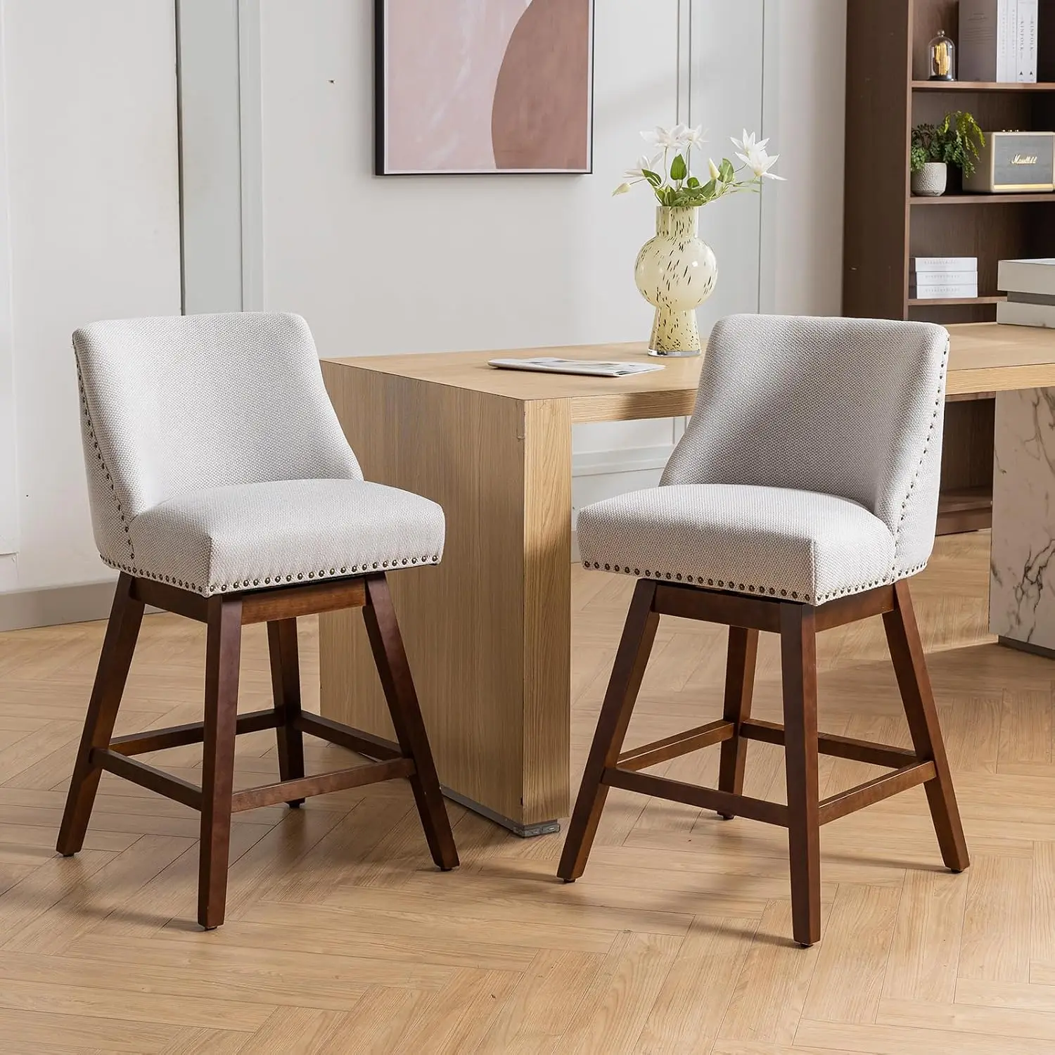 Beige Counter Height Bar Stools Set of 4, Swivel Kitchen Island Chairs, Customized