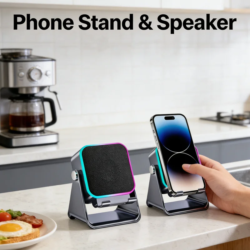 

5 In 1 RGB Light Phone Stand Bluetooth Speaker Auto-induction Wireless Phone Holder Surround Sound Portable
