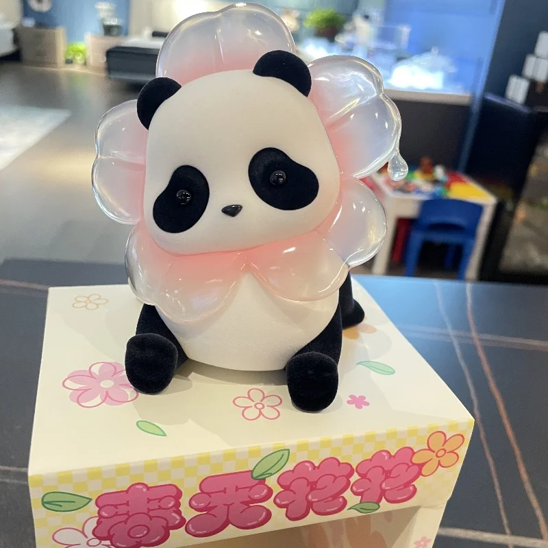 

Panda Roll Original Limited Edition-Spring Floral Panda Ornament 11cm Flocking Huahua Panda Desktop Decoration Collect Toy Gift