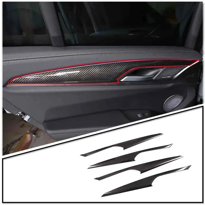 4PCS Car-Styling ABS Interior Carbon Door Armrest Panel Stripe Cover For BMW X3 G01 X4 G02 2018-2022 Decorative Trim Accessories