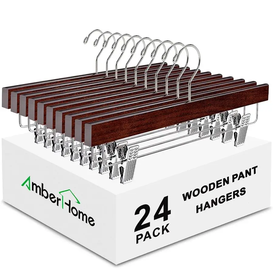 

24 упаковки деревянных вешалок для брюк в стиле ретро с зажимами, вешалка для джинсовой юбки из орехового дерева, вешалка для брюк, брюк, шорт V