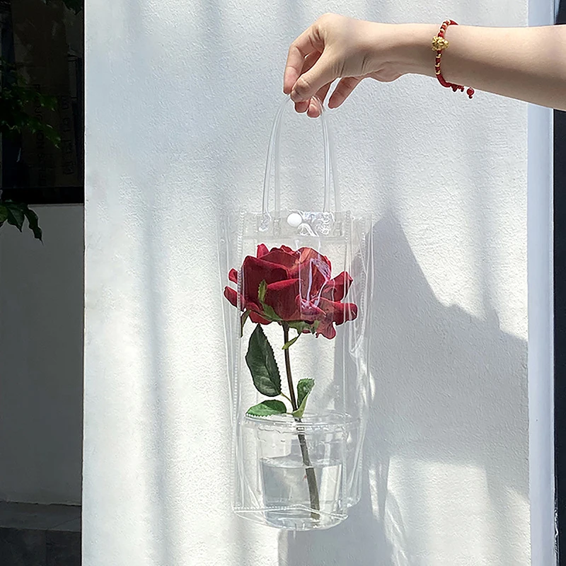 PVC Flower Bag Stall Flower Bag Transparent Tote Bag DIY Simple Cup Flower Single Flower Shop Packaging