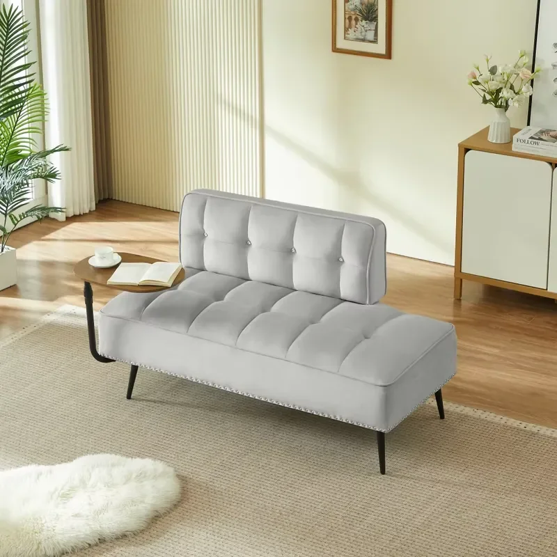 Modern 54 Inch Two Seater Velvet Sofa with Backrest Rotating Side Table Porch Footrest Multi Function Bench Desk