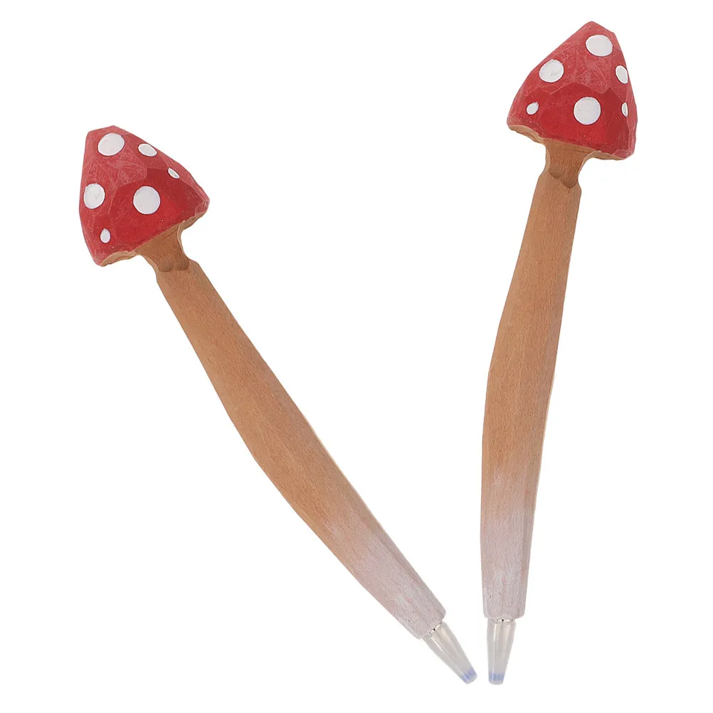 

2Pcs Unique Mushroom Design Ballpoint Pen Smooth Writing Wooden Stationery Supply for Office Desk Decor Creative Note Taker