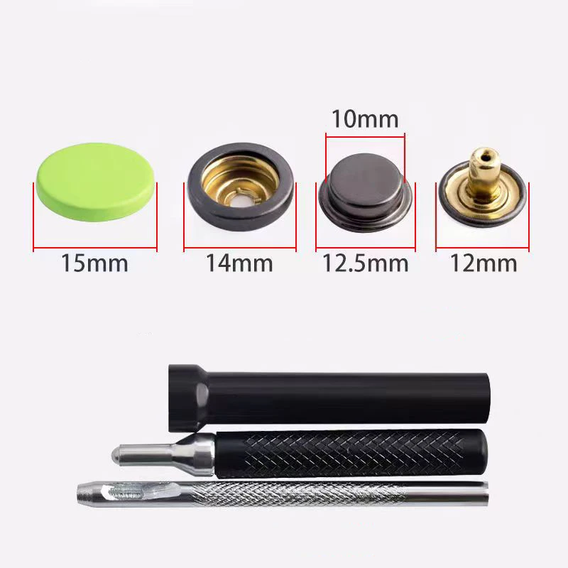 10 Sets Metal Buttons Leather Snap Fasteners 15mm 501 with 1 set tool(3pcs) Color Button No Sewing for Clothes, Jackets, Jeans