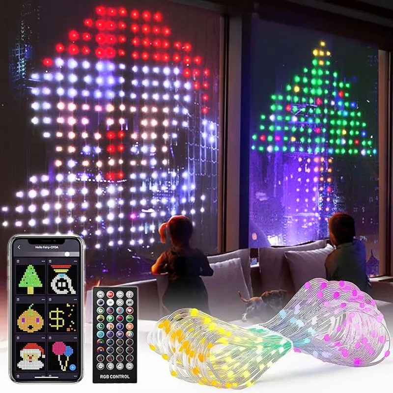 

Smart Curtain Lights-App Controlled-Music Sync Dynamic-DIY Picture Tex,Fairy for Bedroom Wall Backdrop, Indoor,Outdoor,Shop, Bar