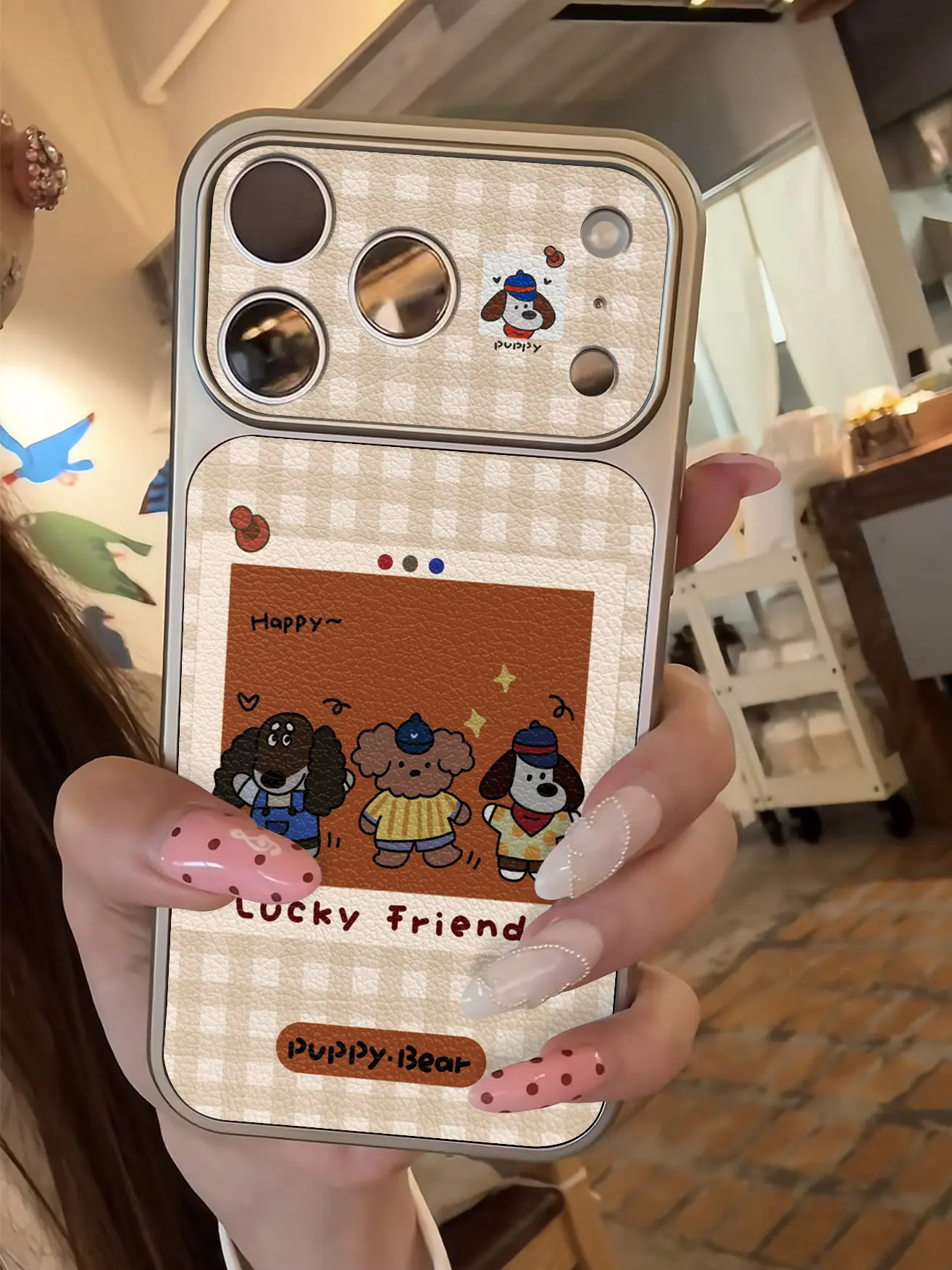 Retro Polka Dot Pony Pferd Imitation 17 Handyhülle für iPhone 13 14 15 16 17 Pro Max 17, stoßfeste Lederhülle mit Beschichtung – Detail 7