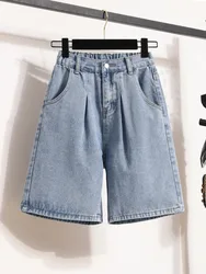 S-5XL Women Denim Shorts High Waist Loose Blue Washed Half Pants Summer Straight Jeans Large Size Casual Shorts