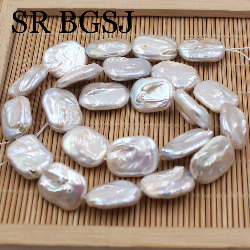 13x18mm 15inch Big Square Natural Freshwater Pearl Irregular White Rectangle Loose Beads