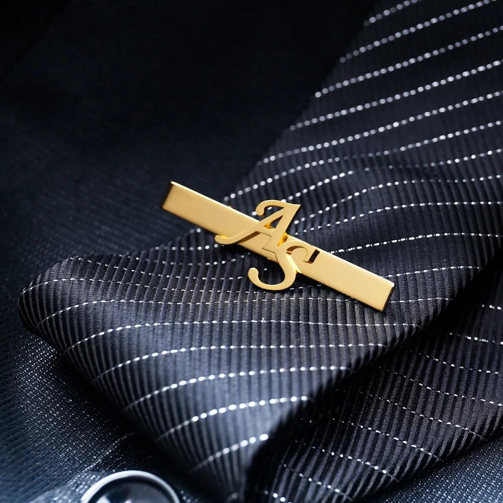 

Men's Custom First Letter Tie Clip Transparent Wooden Box Stainless Steel Letter Tie Clip Groom's Personalized Custom Jewelry