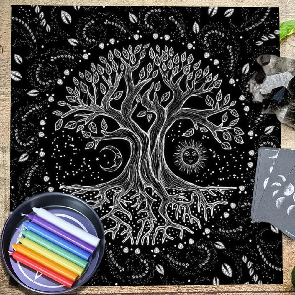 Life Tree Tarot Tablecloth Sun Moon Altar Cloth Spiritual Card Pad Pagan Witchcraft Astrology Oracle Tarot Mat For Room Decor