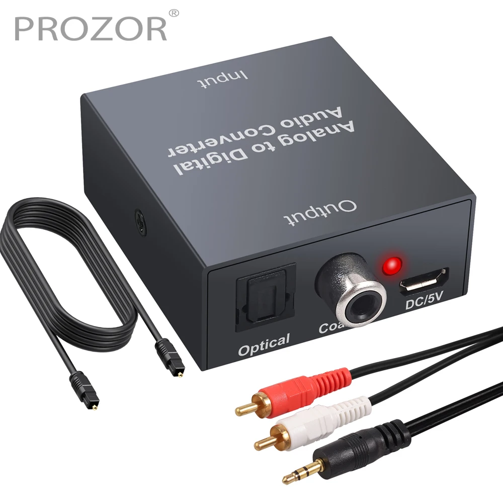 PROZOR-Convertidor de Audio analógico a Digital, adaptador óptico RCA de 3,5mm AUX a Coaxial Digital Toslink con Cable de Audio RCA estéreo
