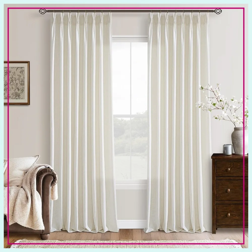 

Linen Curtains 108 Inches Long Pinch Pleated for Living Room 2 Panels Set Back Tab Semi Sheer Neutral Boho Ceiling to Floor Curtains for Bedroom Window 9 FT