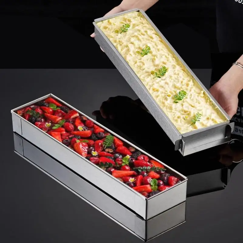 Non-Slip Stainless Steel Long Cake Mold BakingTray Anti-Scratch Rectangular Tiramisu Cake Base Cooking Tool Outdoor Tableware