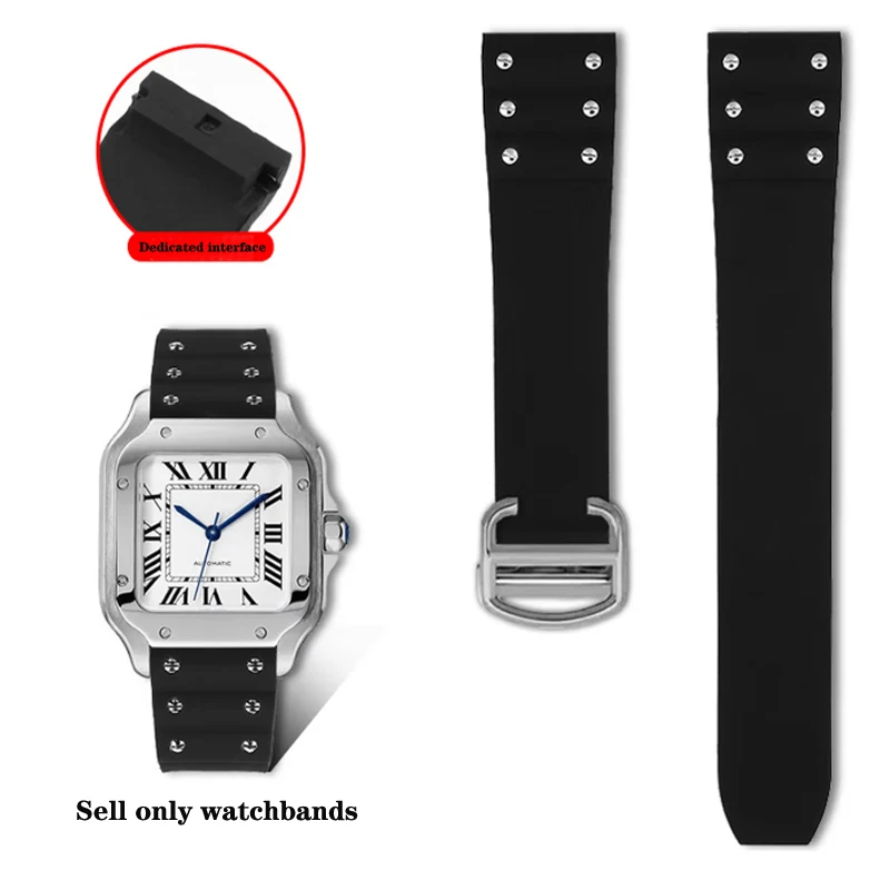 For Cartier Santos strap Silicone bracelet High quality Rubber watchband Waterproof rubber watchband 21mm black blue wristband