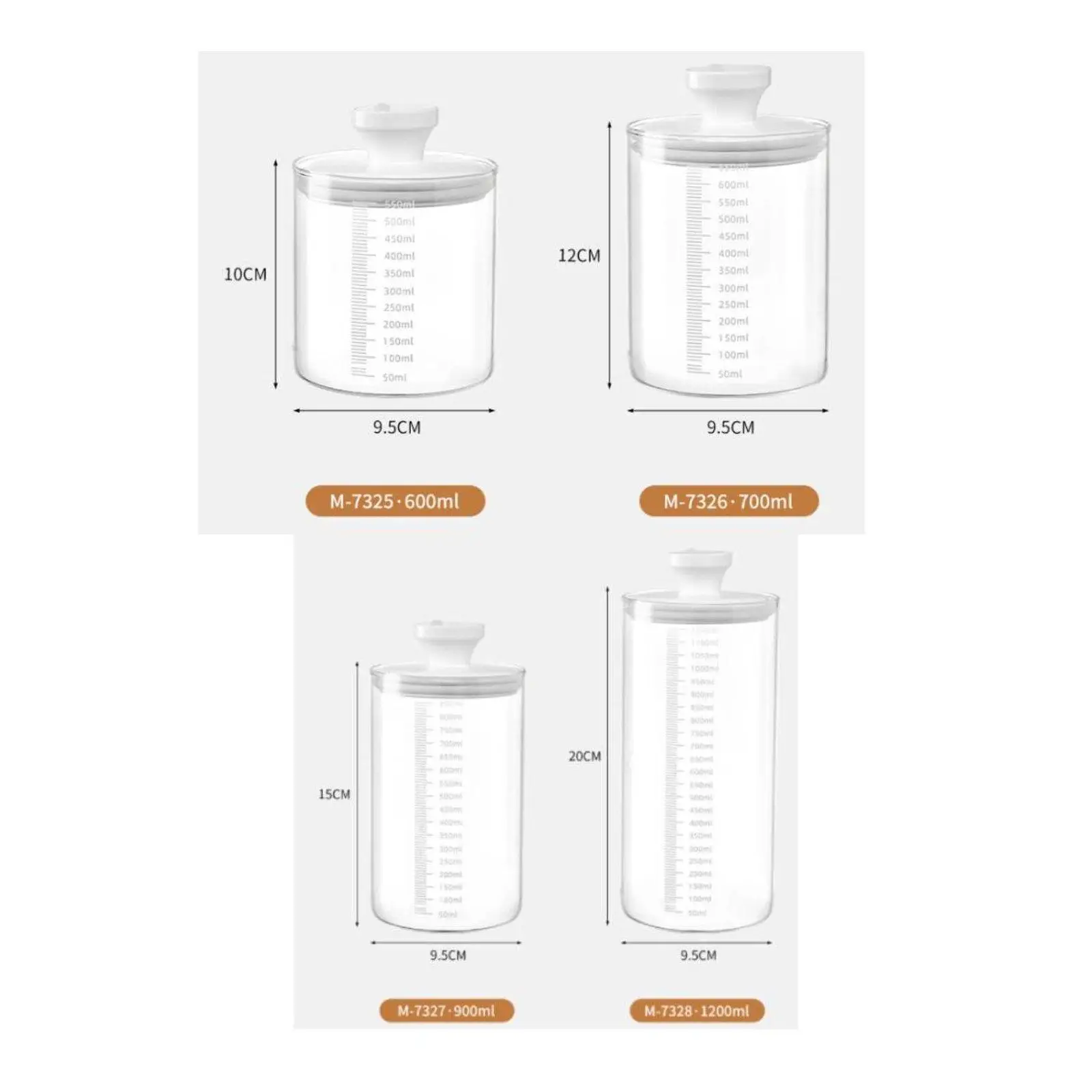 Airtight Vacuum Container Glass Jar with Measuring Markings Sealed Storage Canister for Pantry Organization Coffee Tea Grains