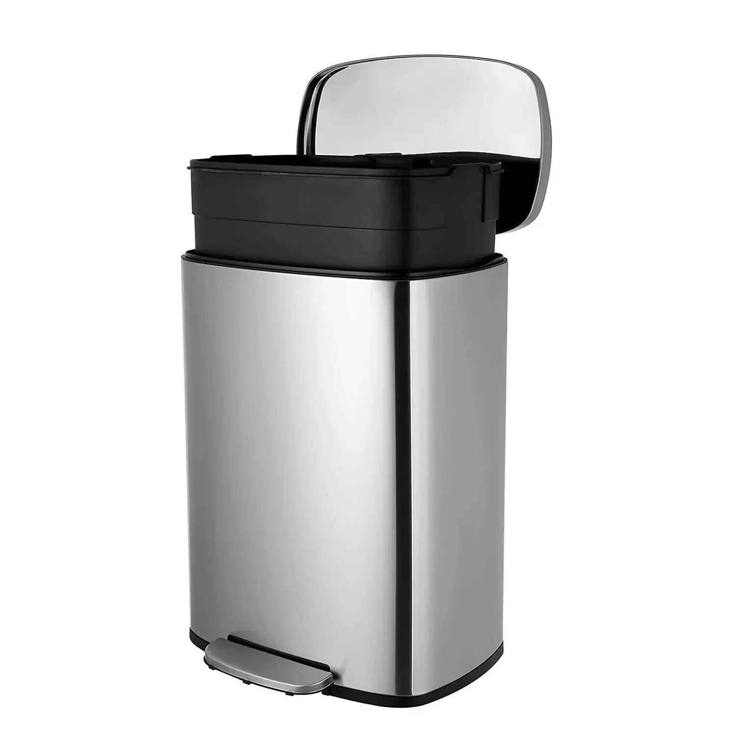 Large Capacity Kitchen trash can Stainless Stee Garbage Can with Removable Inner Bucket Pedal Rubbish Bin for Home Offic 50/30L